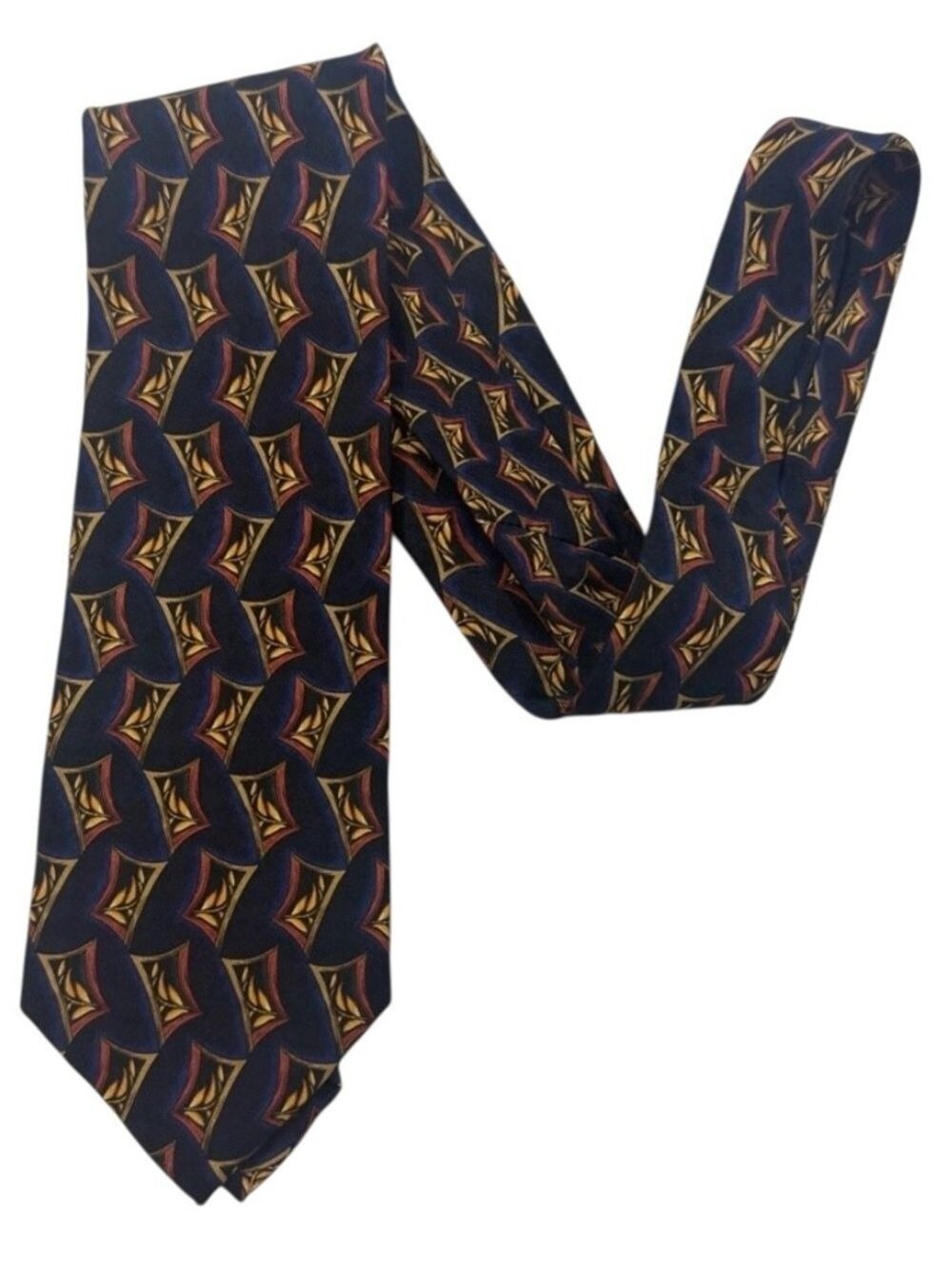 JZ Richards Silk Tie Blue Gold Geometric Designer Classic Mens Necktie Business
